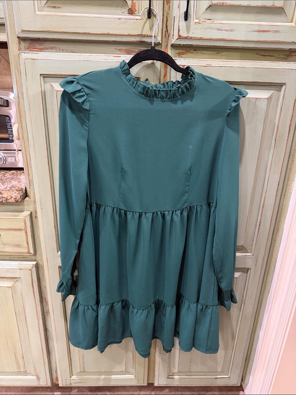 Women’s Ruffle Tiered Long Sleeve Dress - Teal